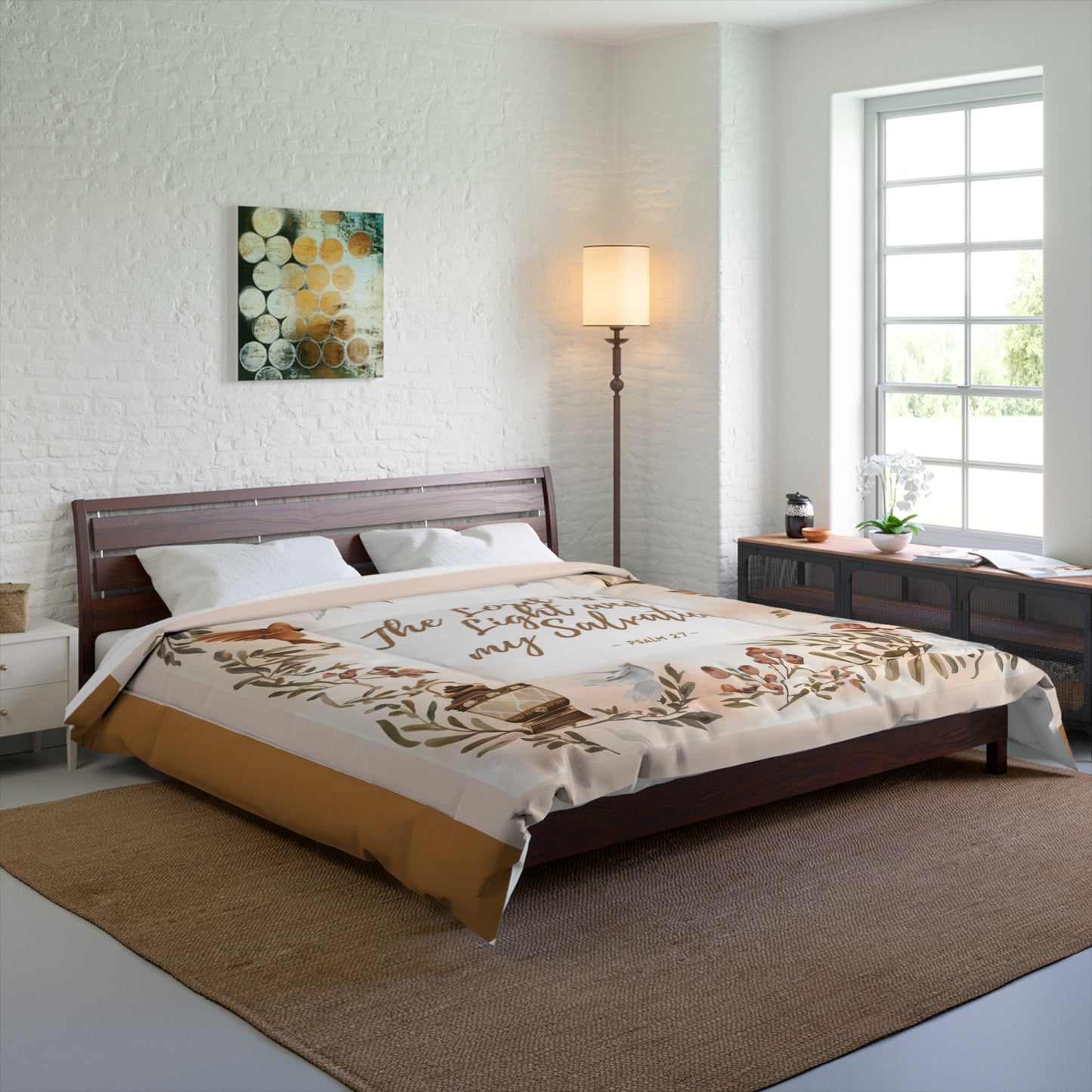 Comforter - 'The Lord is my light and my salvation' Rustic Floral Scripture Bedding