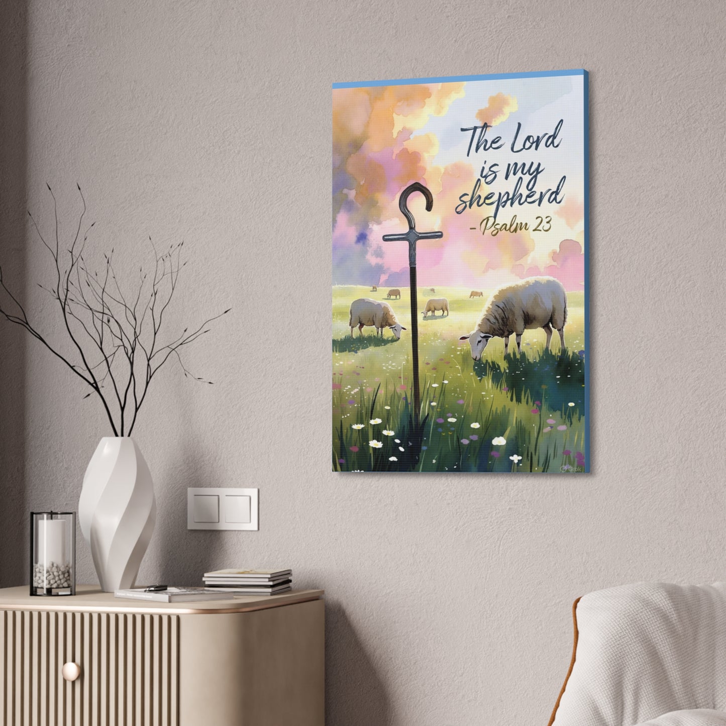 Psalm 23 Canvas Wall Art – “The Lord is My Shepherd” Stretched Canvas