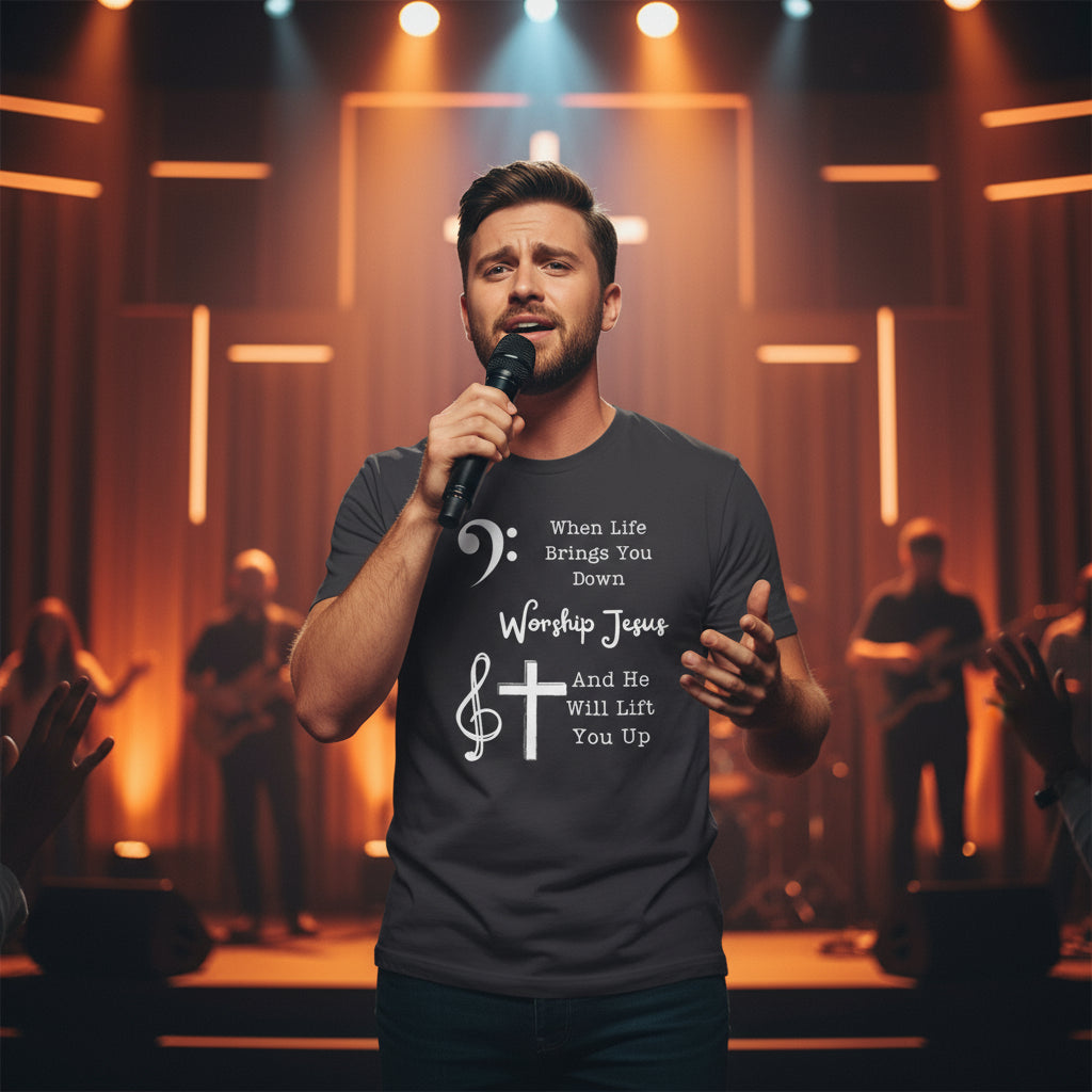 When Life Brings You Down Worship Jesus and He Will Lift You Up Sleeve Tee