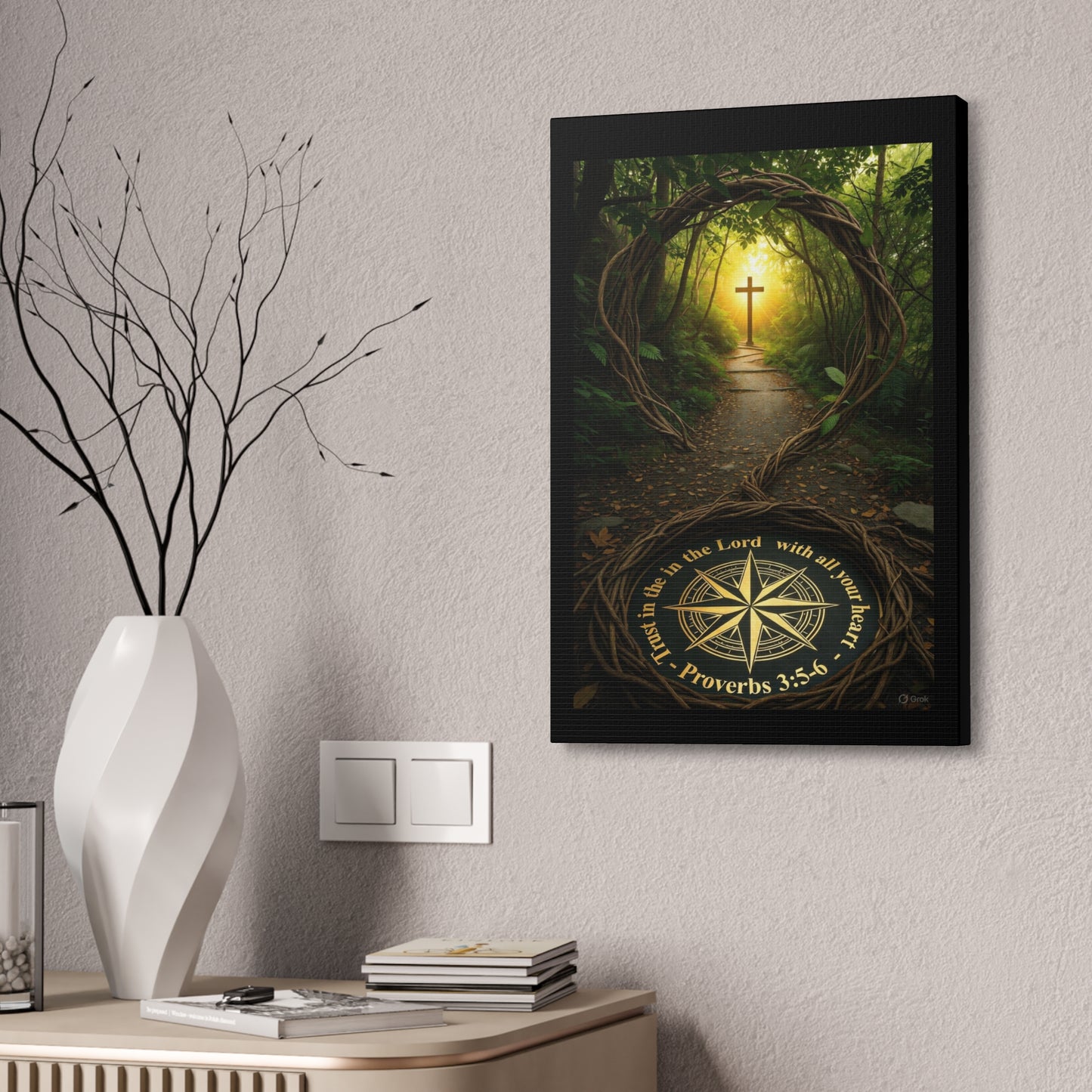 Christian Canvas Wall Art — 'Trust in the Lord' Cross Pathway (Proverbs 3:5-6)