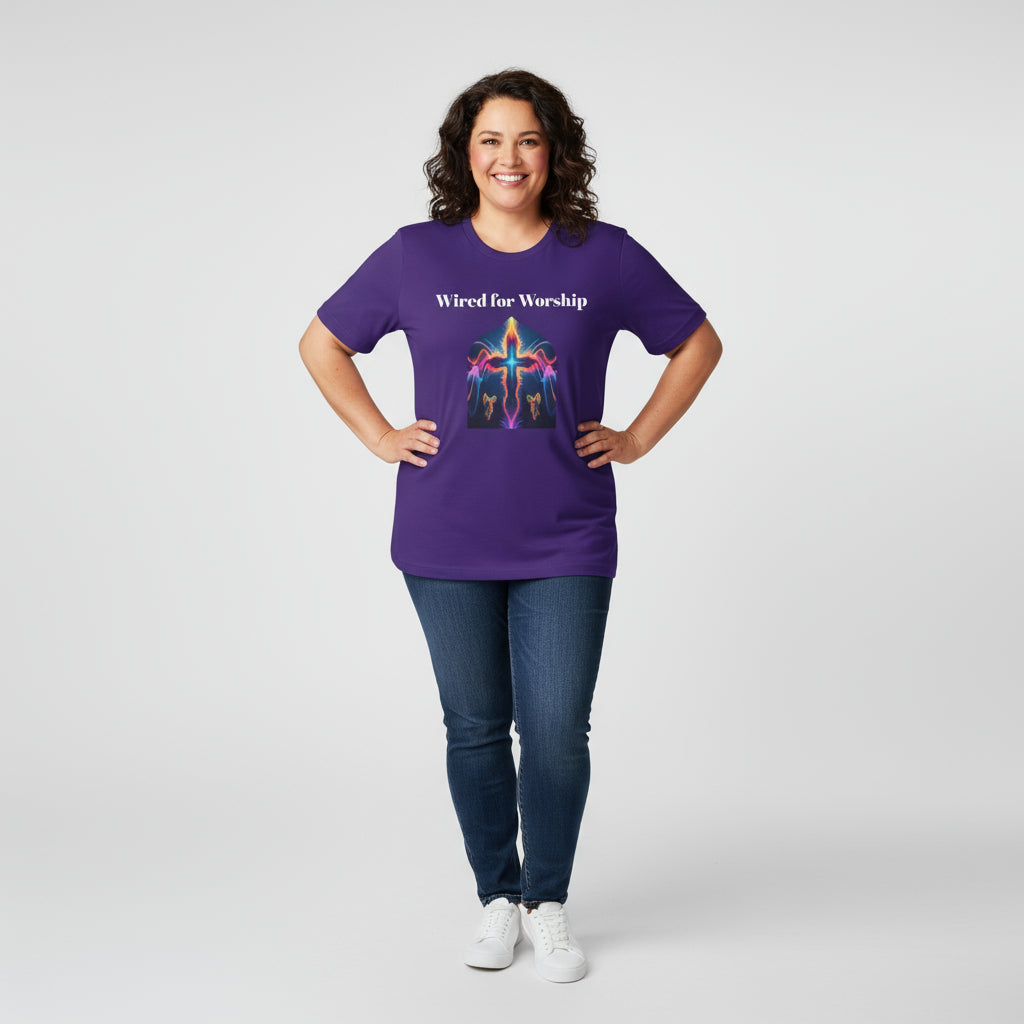 Wired for Worship.  Electric Cross Graphic Tee - Unisex Jersey Short Sleeve Shirt