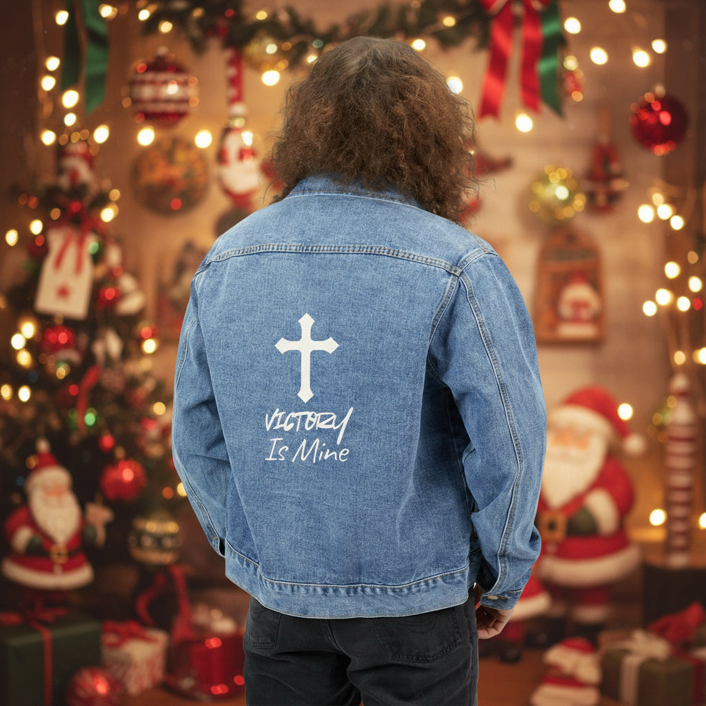 Victory is mine -Men's Denim Jacket with Inspirational Cross Design