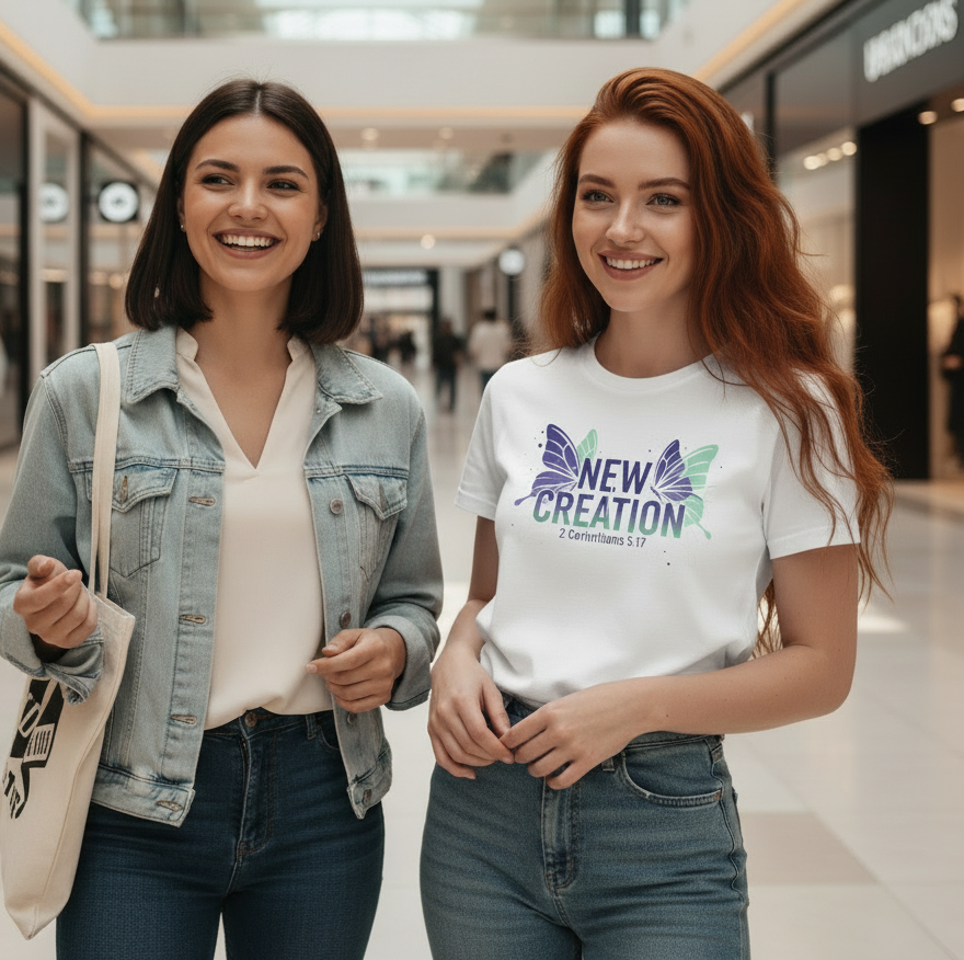 New Creation Butterfly Cross T-Shirt — 2 Corinthians 5:17 Christian Tee