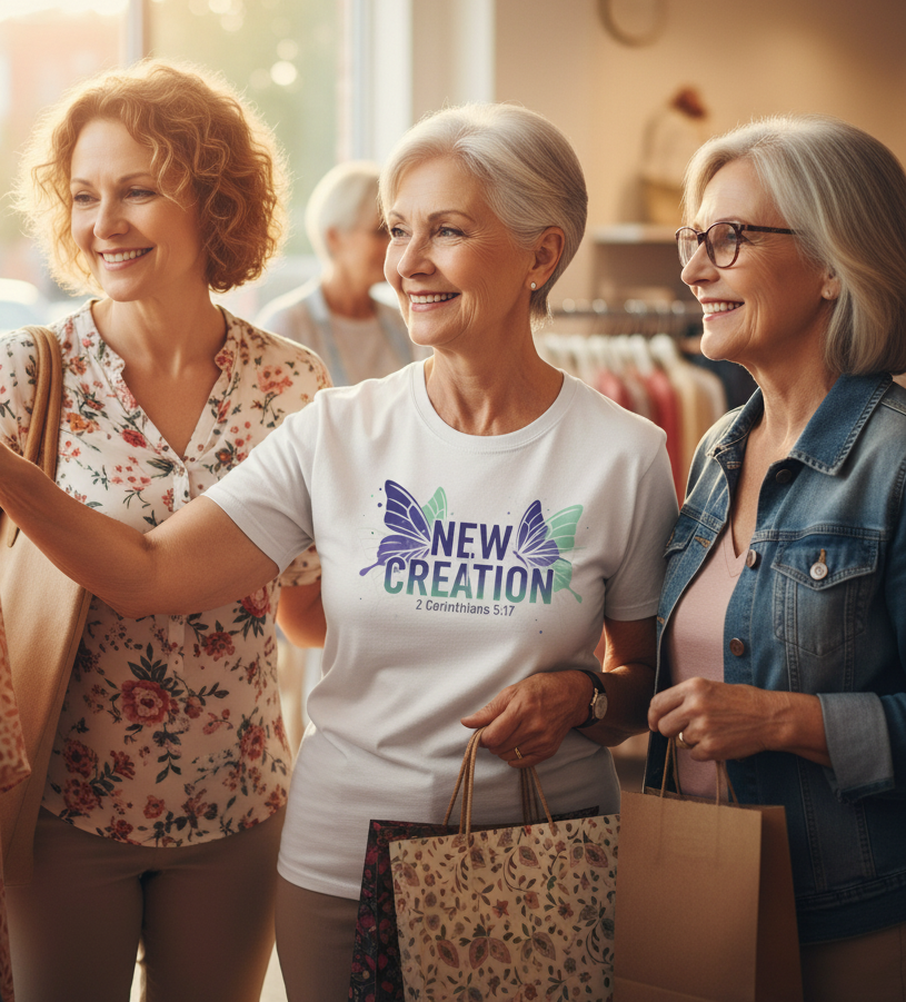 New Creation Butterfly Cross T-Shirt — 2 Corinthians 5:17 Christian Tee