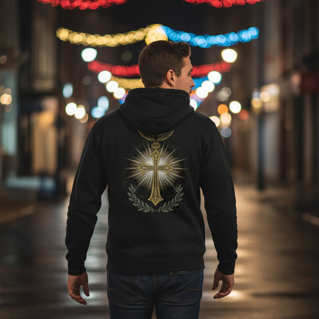 Faithful Journey Three-Panel Fleece Hoodie - Inspiring Spiritual Design