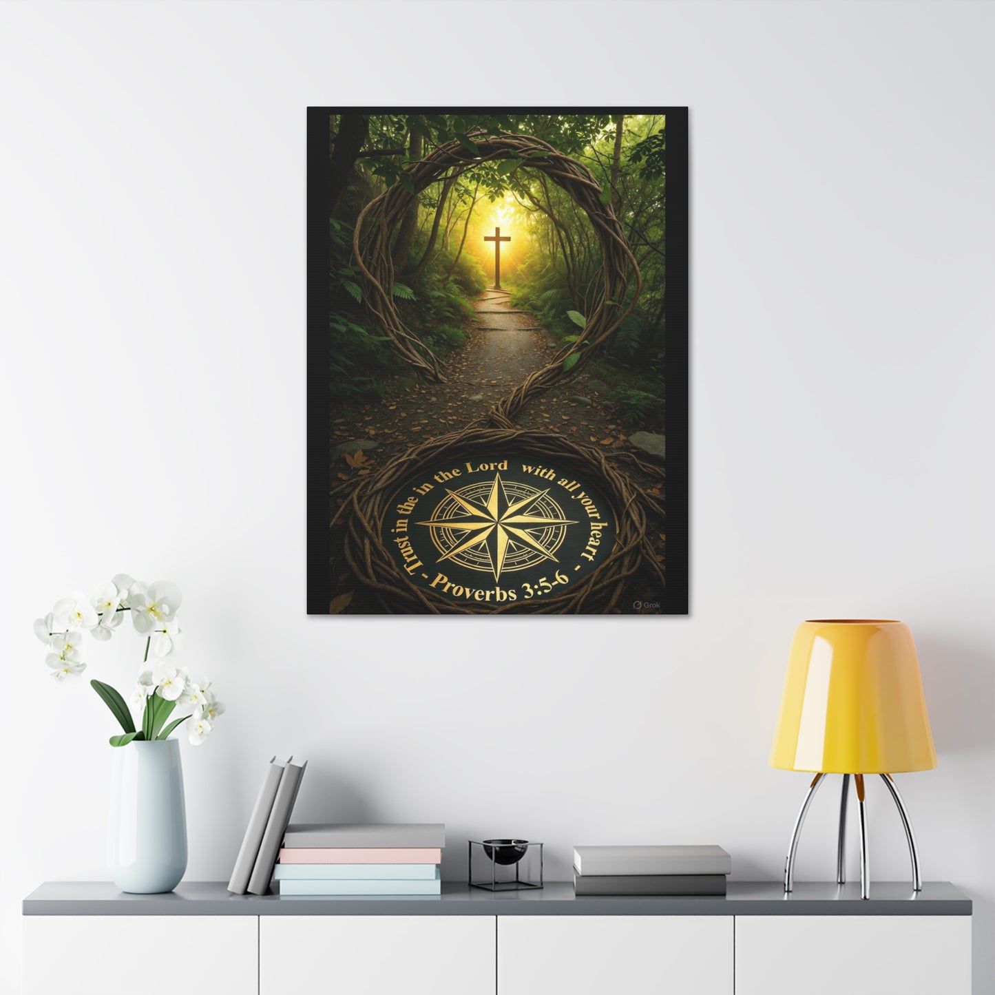 Christian Canvas Wall Art — 'Trust in the Lord' Cross Pathway (Proverbs 3:5-6)