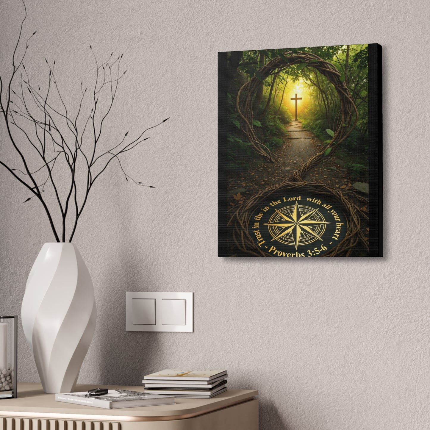 Christian Canvas Wall Art — 'Trust in the Lord' Cross Pathway (Proverbs 3:5-6)