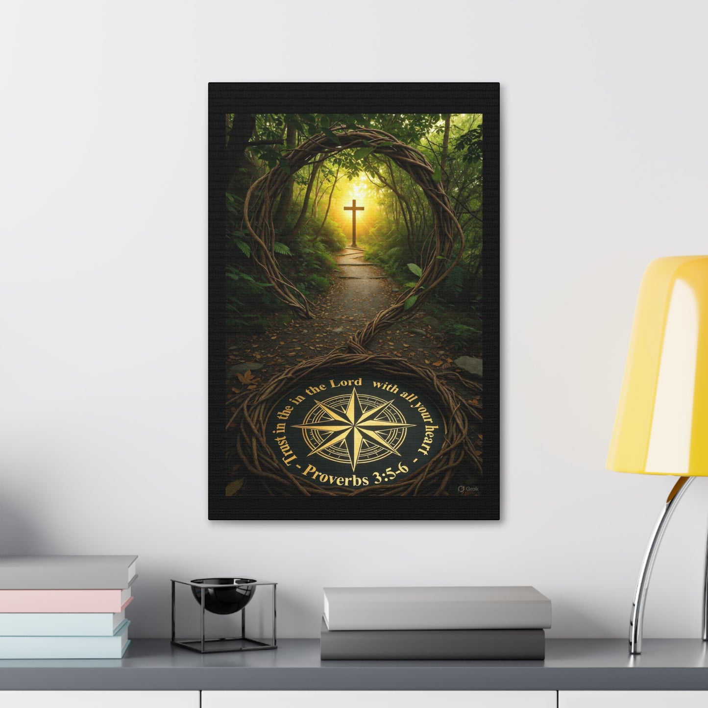 Christian Canvas Wall Art — 'Trust in the Lord' Cross Pathway (Proverbs 3:5-6)