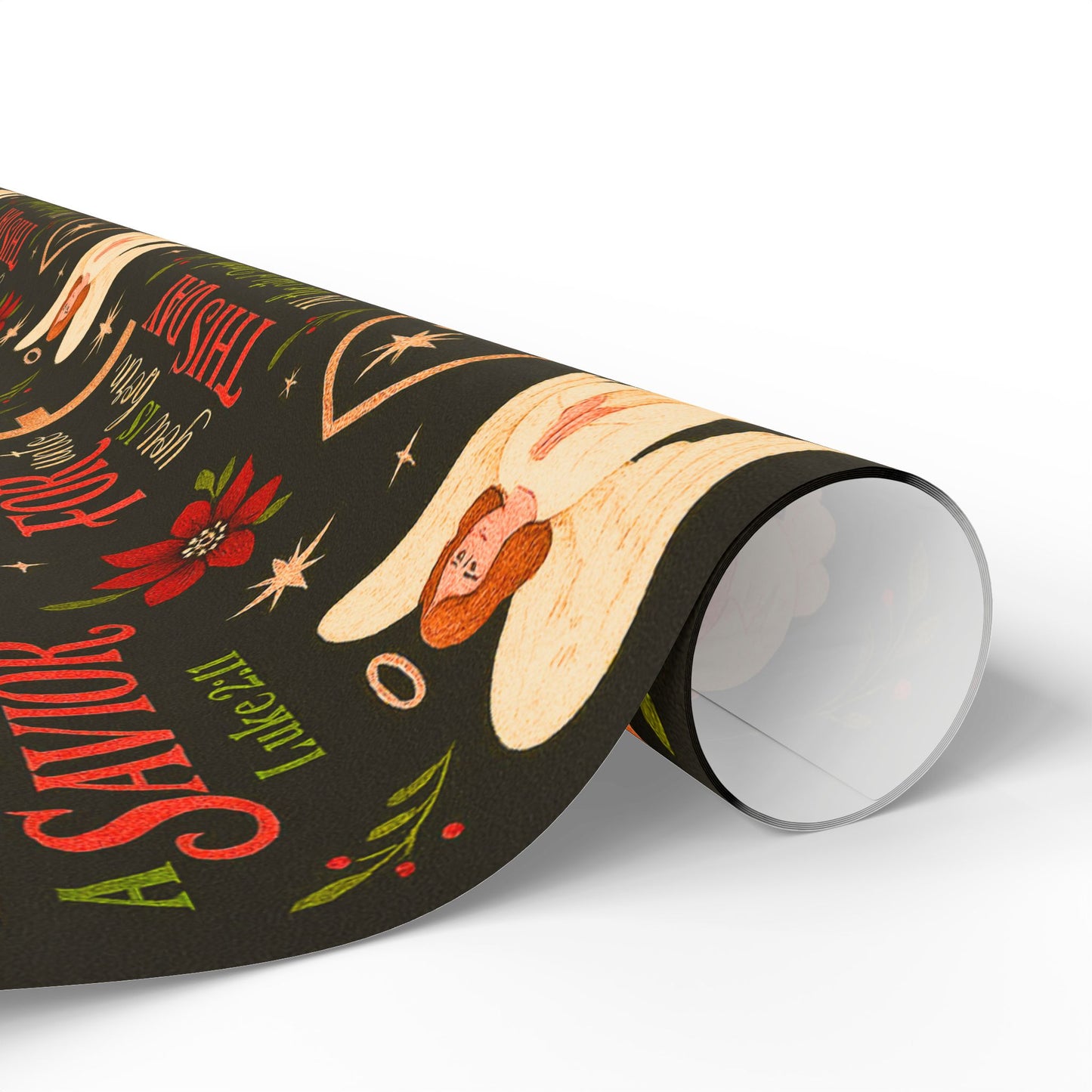 Christian Nativity Wrapping Paper – 'For This Day a Savior Is Born' Holiday Gift Wrap (Angels, Crosses & Manger Pattern)