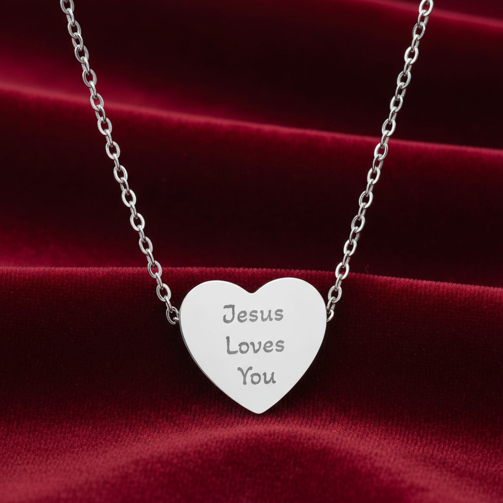 Engraved Heart Necklace - 'Jesus Loves You' Jewelry