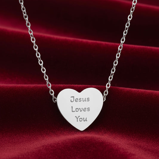 Engraved Heart Necklace - 'Jesus Loves You' Jewelry