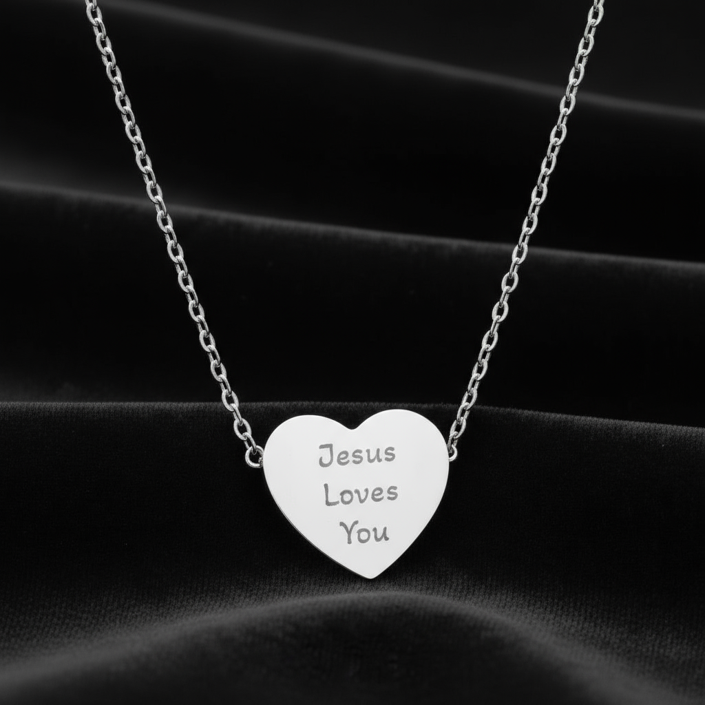 Engraved Heart Necklace - 'Jesus Loves You' Jewelry