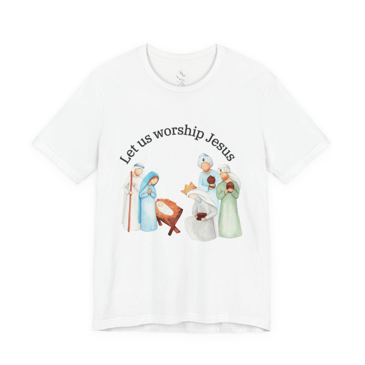 Let Us Worship Jesus Christmas T Shirt from Remarkablefaith.net beautiful manager scene