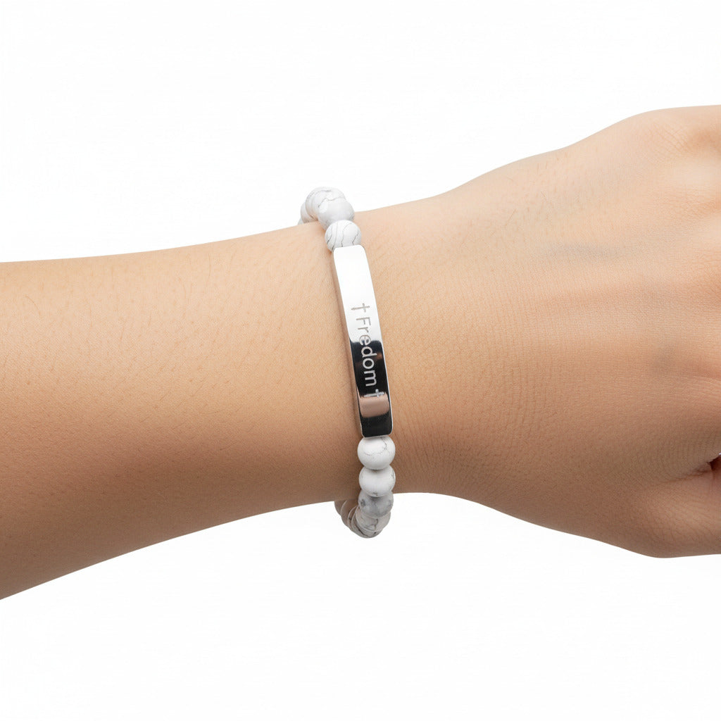 Freedom - Inspirational Natural Stone Bracelet - Engraved 'Freedom'