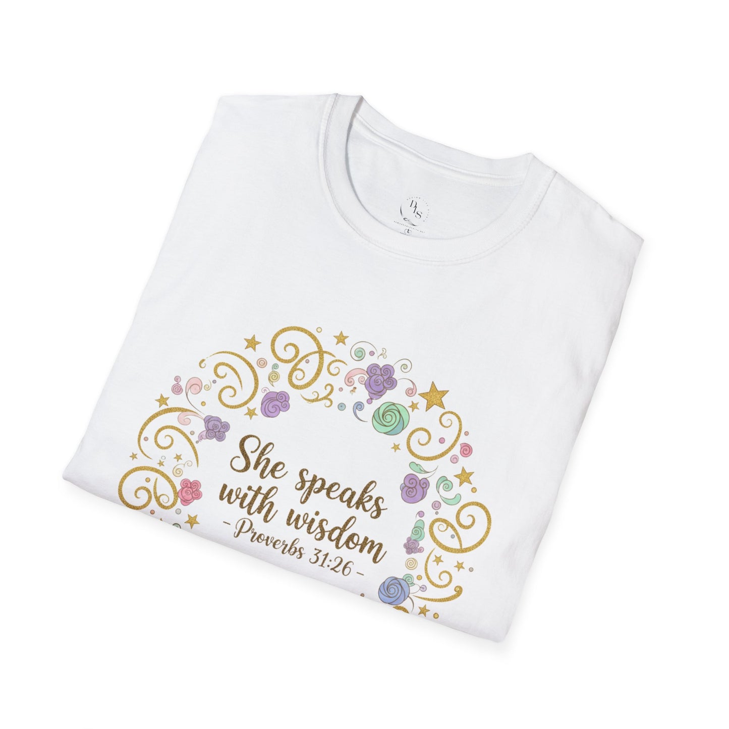She Speaks with Wisdom Proverbs 31:26 Floral Bible Verse T-Shirt