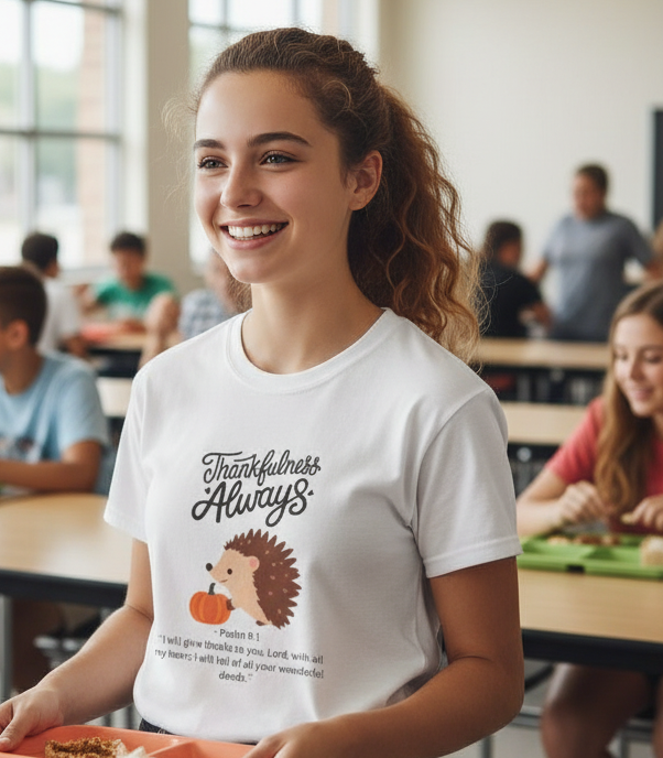 Thankfulness Hedgehog Kids Tee, Cute Animal T-Shirt, Kids Gratitude Shirt, Fall Apparel, Thanksgiving Gift for Children