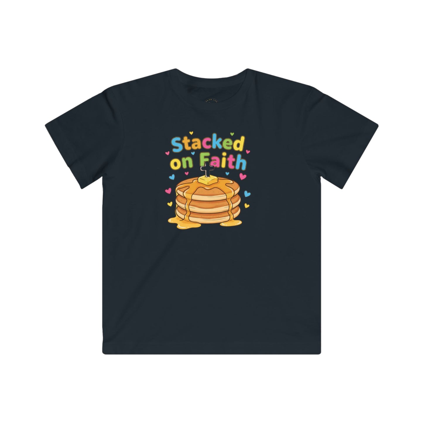 Kids T-Shirt — "Stacked on Faith" Pancake Graphic Tee for Christian Kids