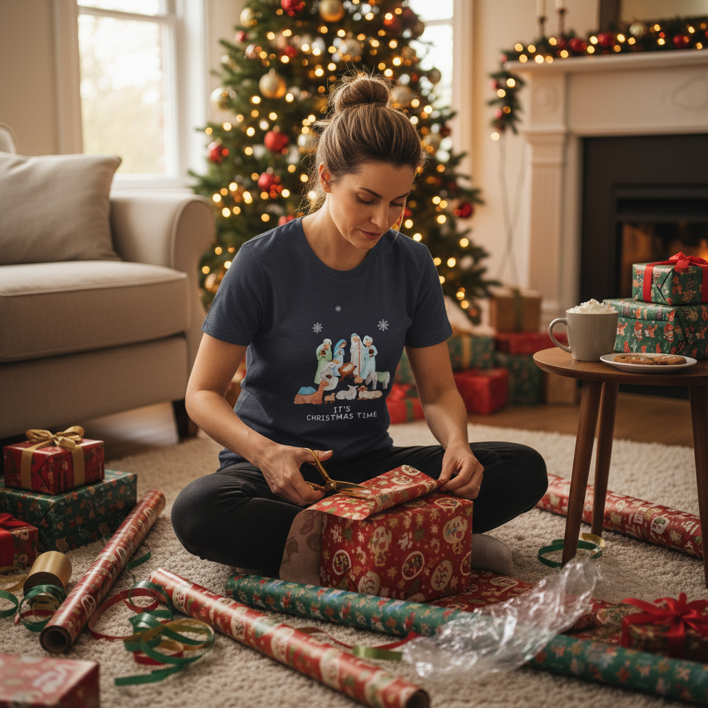 Nativity Scene T‑Shirt — Christmas Holy Family Tee (Three Wise Men & Shepherds)