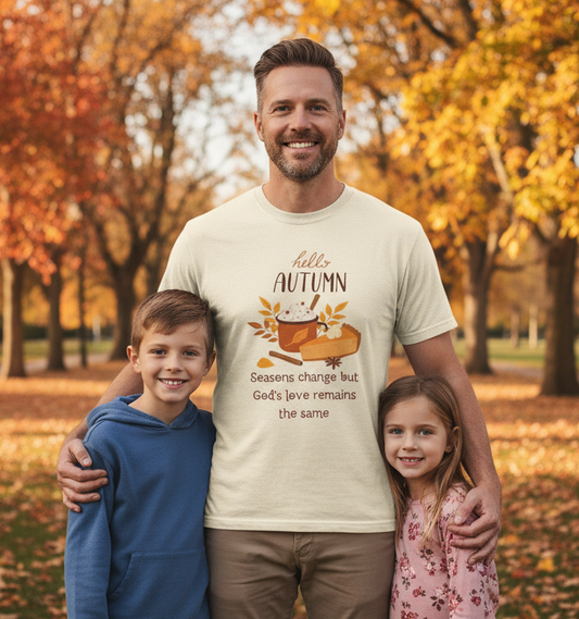 Hello Autumn Christian T-Shirt – God's Love Never Changes