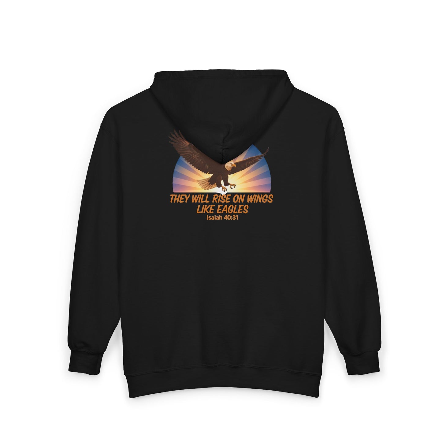 Zip Hoodie — "They Will Rise on Wings Like Eagles" Inspirational Eagle Graphic