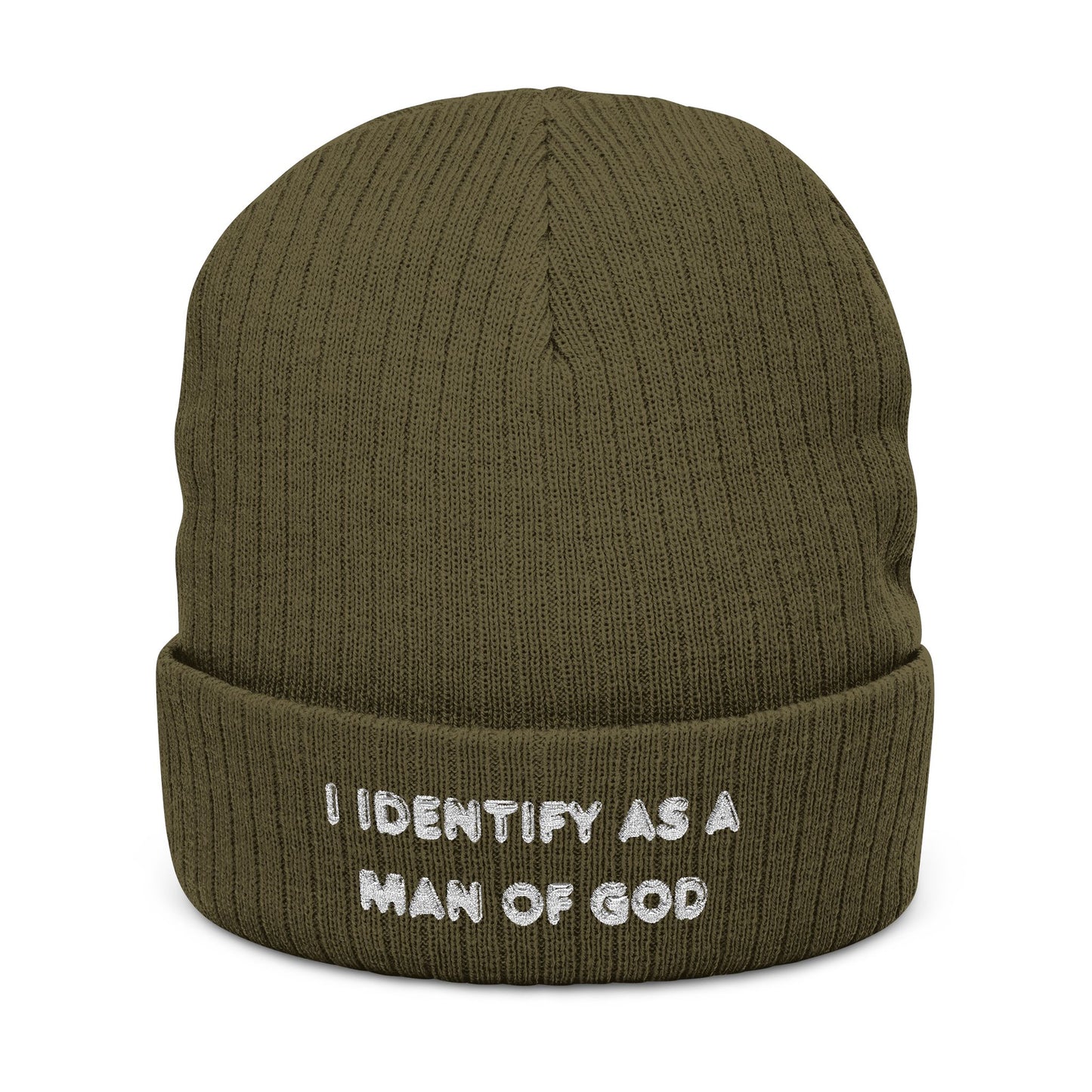 I identify as a man of God ribbed Knit Beanie (Embroidery)