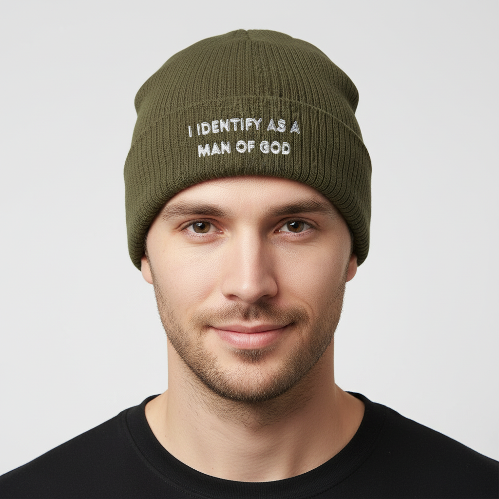 I identify as a man of God ribbed Knit Beanie (Embroidery)