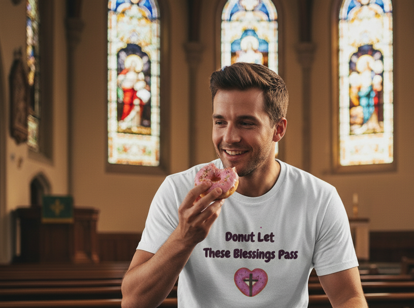 Donut Let These Blessings Pass Tee, Funny T-Shirt, Faith-based Gift, Christian Apparel, Cute Graphic Tee, Summer Style