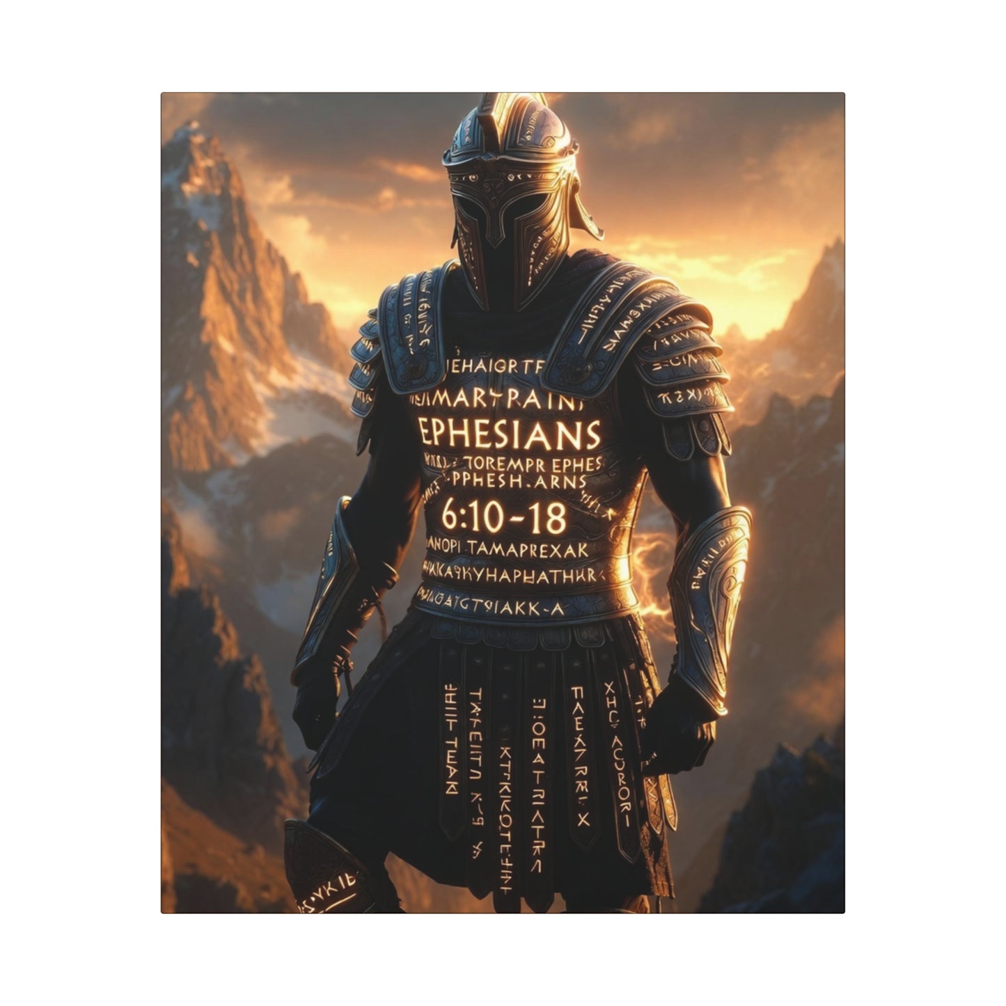 Canvas Art: Warrior Knight with Ephesians Scripture Wrap — Dramatic Religious Wall Art